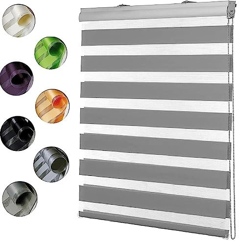 Thermorollo Verdunkelungsrollo 100x320cm Hitzeschutz und Sichtschutz, Rollo für Fenster, Zebrarollo Seitenzugrollo mit Bohren für Fenster, Hellgrau