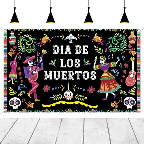 Toile de fond Jour des morts pour photographie Mexican Dia DE Los Muertos pour fête fête crâne en sucre bannière fournitures décoration photomaton 2,1 x 1,5 m
