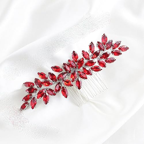Voller Strass Haarkamm Rot Blau Braut Kopfschmuck für Hochzeit Haarschmuck Elegante Frauen Handgefertigtes Stirnband Braut Kopfbedeckung-Rot