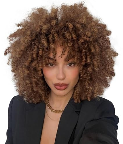 BECUS Perruque Afro Femme Perruque Femme Afro Synthétique Bouclée – Naturelle, Courte, Marron, Pour Usage Quotidien et Cosplay, Idéale pour Femmes Afro(Marron)