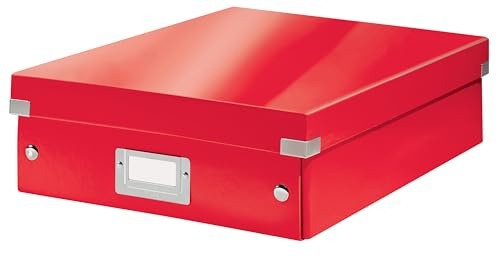 Leitz Click & Store Aufbewahrungsbox mit Deckel Mittel-Groß, Box mit Trennwänden für Zubehör im Büro oder Utensilien im Haushalt, Transportbox aus 85 % recycelter Premium-Hartpappe, Rot, 60580026