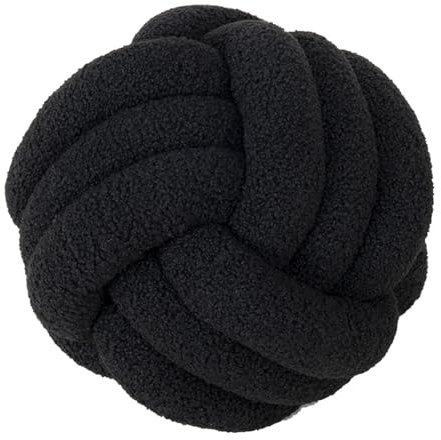 RZYW Knotenkissen Rundes Kugelkissen,Lamm Samtsofa Knoten Ball Kissen Plüsch Kissen Weiche Handarbeit Geknotetes Wurfkissen Für Couch Bett Auto Büro,Schwarz,D 22CM
