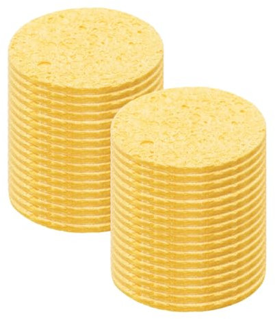 sourcing map 25PCS Soldering Sponge 50mm Round Deep Yellow Cleaning Pad Welding Tip Iron Replacement for Cleaning Soldering Iron 2mm Natural Thickness 11mm Water Absorption Thickness