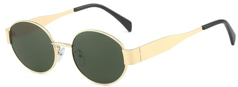 YUELUQU Runde Vintage Sonnenbrille Klassische Retro Metallrahmen Sonnenbrille Oval Punk für Frauen Männer Brille (Gold/Grün)