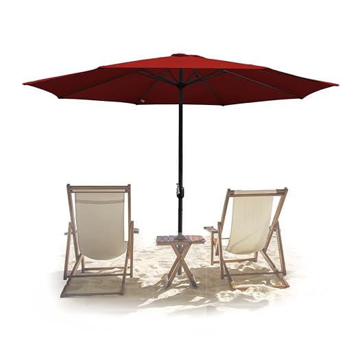 Tubiaz Sonnenschirm 350 cm Rot, UV50+ Gartenschirm mit Handkurbel, 100% Polyester, 38 mm Mast, 8 Stahlstreben, wasserabweisend, für Garten Terrasse Balkon, ohne Ständer