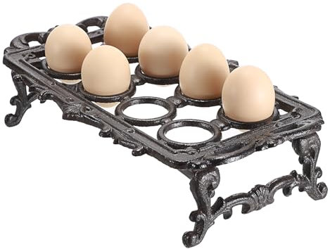 SUMTree Cast Iron Vintage Rustic Eggs Holder Rack for 8 eggs, Rectangle Egg Storage Rack for Kitchen Countertop, Decorative Egg Display Holder Dispenser Organiser, 29.5 * 17.5 * 7.5cm, Black