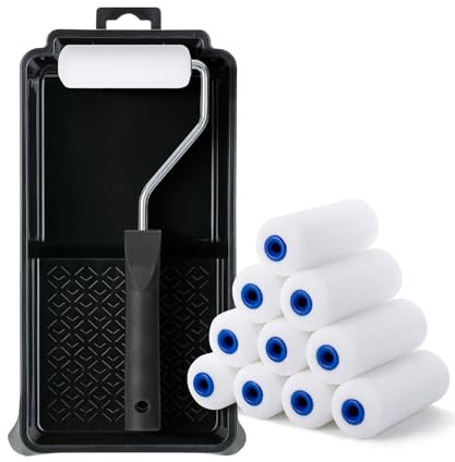 Bates- 4 Inch Foam Paint Roller Set, 12 pcs, Small Paint Roller Kit Includes 1 x Plastic Paint Tray, 1 x Roller Frame & 10 x White Foam Covers