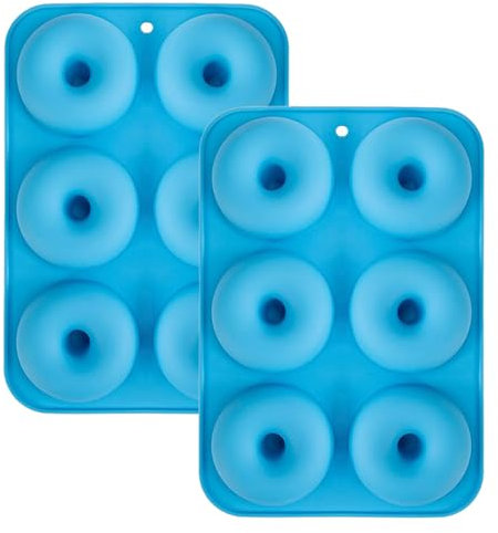 YXHZVON 2 Stück Silikon-Donut-Formen für 6 Donuts, Antihaftbeschichte Donutformen, Donut Backform in Lebensmittelecht, Geeignet für Kuchen Keks Bagels Muffins (Blau)