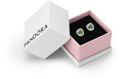 Pandora August Spring Green Eternity Circle Stud Earrings, Gift Box | Sterling Silver Birthstone Earrings with Man-Made Stones for Women, Gift for Her