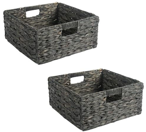 IDIMEX Aufbewahrungskorb LANZI 2er Set schwarz - geflochten aus Wasserhyazinthe, Aufbewahrungsbox, Organizer, faltbar mit Griffen, Regalkorb 32 x 15 x 32 cm