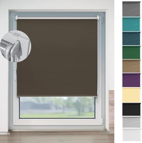 Estor Enrollable sin Taladrar 70 x 70 cm Protección Solar y Privacidad, Cortina de Oscurecimiento Disponible en Varias Medidas para Puertas y Ventanas, Marrón