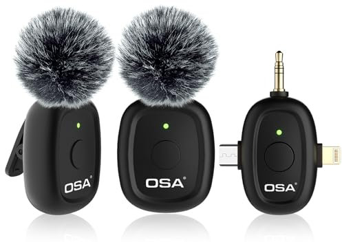 OSA Mini microfono lavalier wireless per fotocamera e computer, durata fino a 9 ore, con riduzione del rumore graduata, adatto per Tiktok