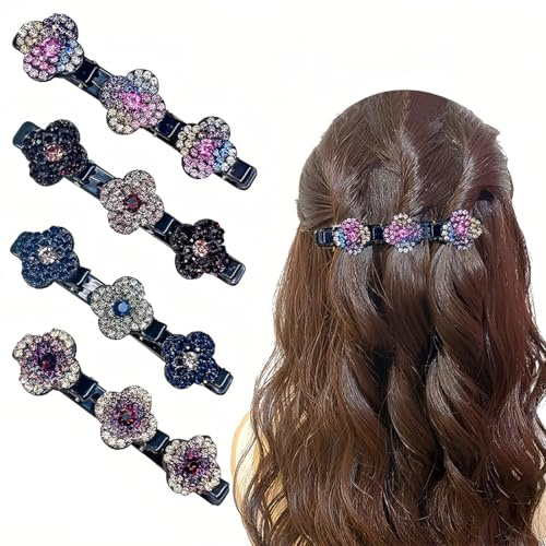 2024 Haarspangen mit Funkelnden Kristallsteinen, 4 Stück Geflochtene Haarspangen für Damen und Mädchen, Strass Doppelschicht Haarspange, Elegante Haarstyling-Clips