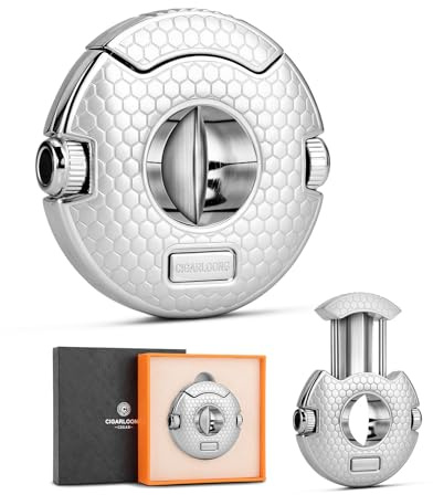 CIGARLOONG 2-in-1 Cigar Cutter,V-Cut Guillotine Stainless Steel Sharp Blade Built-in 2 Cigar Punches Comes in Gift Box (Silver)