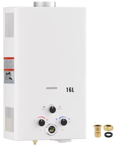 Gas Water Heater,16L Outdoor Instant Water Heater with Digital Display and Multi-Protection for Indoor Shower,Kitchenette,Laundry Room,Courtyards,Camping Outdoor Shower