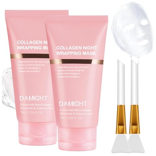 2 Stück Collagen Night Wrapping Mask, Collagen Maske Gesicht Overnight, Peel off Kollagen Maske, Hydrolyzed Collagen Face Mask - Tiefe Hydratation, Reduziert Falten, Korean Skincare