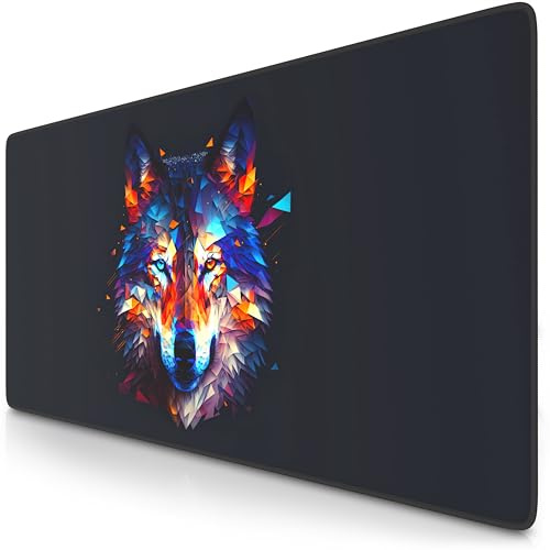 TITANWOLF - XXL Speed Gaming Mauspad 900 x 400mm - XXL Mousepad - Tischunterlage Large Size - verbessert Präzision und Geschwindigkeit - Polygon Wolf