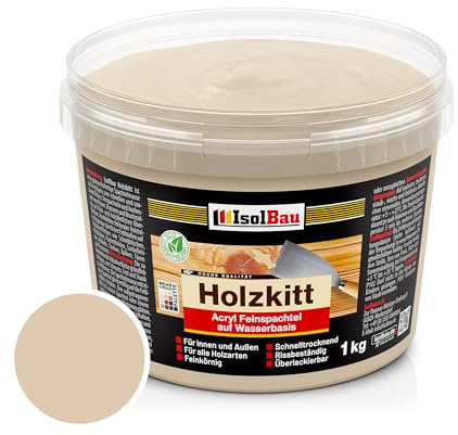 Isolbau - Holz-Spachtelmasse 1 kg - Holzspachtel Holzkitt Außen und Innen - Holz-Reparaturspachtel - Holzreparaturmasse - Holz-Fertigspachtel - Schnelltrocknend - Eiche Mittel (Nr. 19)