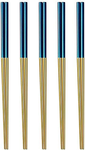 HdGLfdKfb Set di 5 Paia di Bacchette in Metallo Bacchette Cinesi riutilizzabili per Uso Quotidiano Stoviglie termoisolanti Lavabili in lavastoviglie(Color:D;Size:23.5Cm)