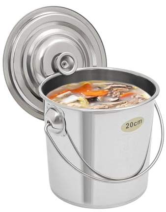 DHQCQL Eimer mit Deckel, Edelstahl Behälter mit Deckel, Rund Kücheneimer Eimer mit Griff für Lebensmittel Chemie Waschpulver Klebstoffe Geeignet (6 Liter)