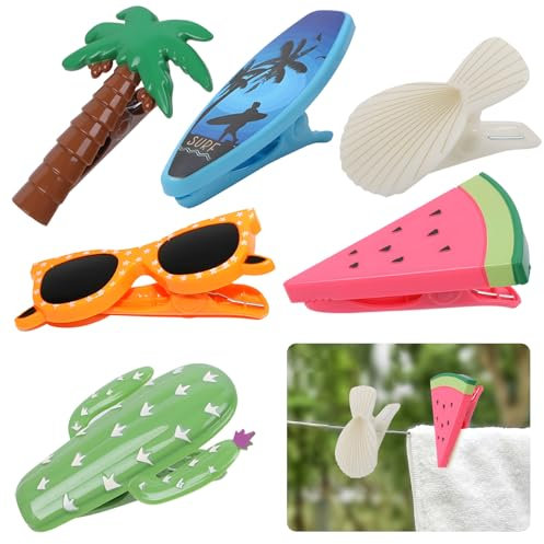 ZITUZY 6 Pieces Beach Towel Clips, Towel Clips for Sun Loungers, Beach Chair Towel Strong Hanger Clips, for Sun Lounger, Sunbeds,Holiday Pool Chairs, Laundry Clips,Novelty Sunbed Beach Pegs