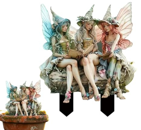 Gartenfiguren elfens Und Feen, Blumentopf Fee Garten, 30cm Fairy Garden Miniatures, 2D Figuren Blumentopf Pfähle Aus Acryl, Garten Outdoor Ornamente deko Statue Zubehör, Für Blumentopf Dekoration
