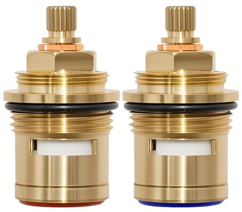 MospdyGear 2Pcs Pair 3/4 Ceramic Disc Cartridge, Replacement for Hot and Cold Inner Faucet Valve, Quarter Turn 50mm 20 Teeth Brass Cartridge