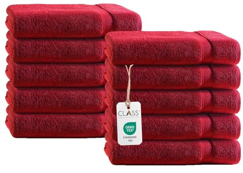 Class Home Collection Gästetücher 30x50 cm – 10er Set Frottee Gästehandtücher – Weich & saugfähig – 100% Baumwolle mit Aufhänger – Rot