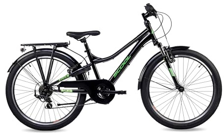 S’COOL troX Mountainbike 24 Zoll, 6-Gang Shimano Kettenschaltung, Alu-Hardtail, für Alltag & Gelände, Kinder 8–12 J., Farbe: Black/Neon Green