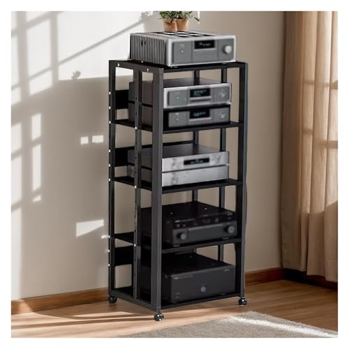 Estante HiFi para Reproductor de CD, DVD, Consola de Juegos, Unidad de Almacenamiento con Ruedas, estantería de 5 Niveles para Audio y Video, Mueble estéreo, Estante para componentes de RECE