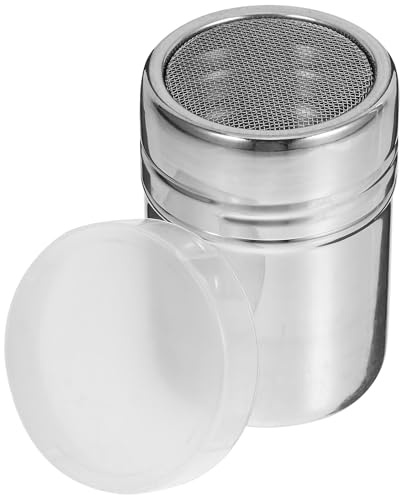 Reusable Chocolate Powder Shaker Duster, 300ml Stainless Steel Sifter | Cheese Shaker, Cocoa Flour Coffee Shaking Bottle, Spice Shaker with Lid, Silver Pp Build