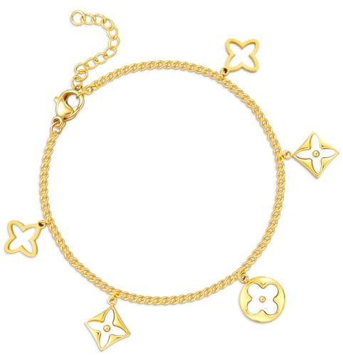 FEITENGU Elegante Armband im Blütendesign,Made from S925 Sterling Silber und Onyx-Stein,Blume Vier Blatt Trendy Schmuck