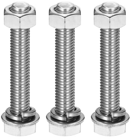QUARKZMAN 3 Sets Sechskantschrauben Muttern Unterlegscheiben M10 X 65 Mm | Und Federringe Sortiment, 304 Edelstahl, Komplett Gewinde Blanke Oberfläche, Für Haushalt Elektronikbau