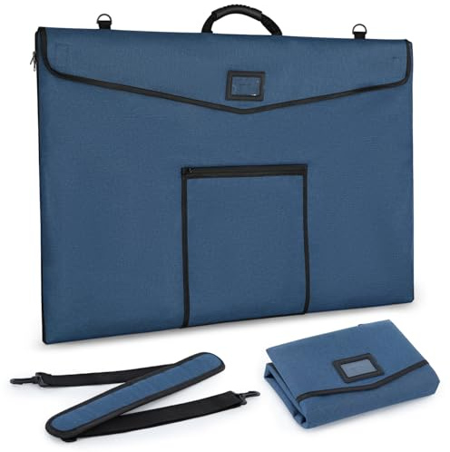WISEPRO Bolsa de arte doble impermeable A1 (24 x 36 pulgadas), con cremallera impermeable, material de espuma de PVC y cubierta de solapa, soporte para tablero de dibujo con correa para el hombro para