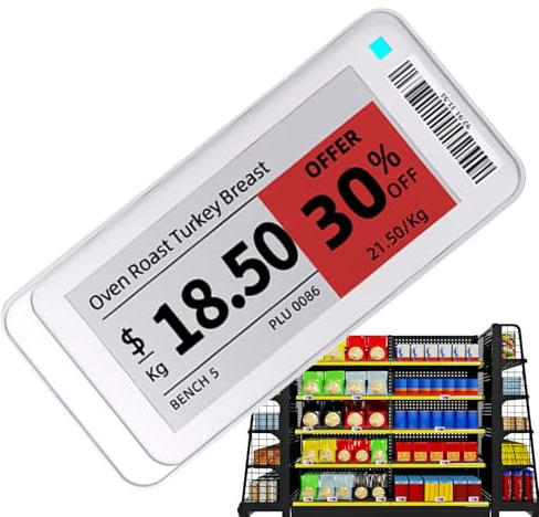Elektronisches Regaletikett, digitales Preisschild, kabelloses Update-System für Einzelhandel, Supermarkt, Lebensmittelgeschäfte, Ladenregal-Organisation, Änderungsmanagement,