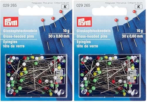 Prym-Stecknadeln + Glaskopfstecknadeln + 30 mm x 0,6, Bunt (Packung mit 2)