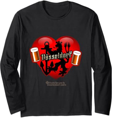 Düsseldorf Lettering Old Beer Glass Heart Lion Düsseldorf Long Sleeve T-Shirt