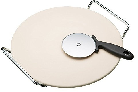 Kitchen Craft Italian Collection Set pietra per pizza, sostegno e rotella per pizza, 32 cm