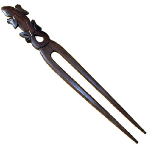 ISLAND PIERCINGS Haarnadel Haargabel Handarbeit aus Holz Gecko Motiv HN025