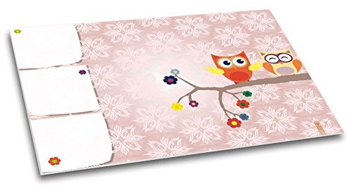 Eulenpaar Schreibtischunterlage Eulen-Motiv rosa bunt, DIN A2, 40 Blatt | Schreibunterlage Papier, beschreibbar, für Mädchen