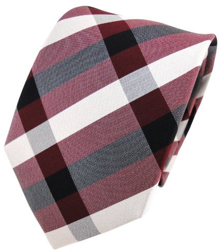 TigerTie Designer Seidenkrawatte in rot weinrot dunkelrot silber kariert