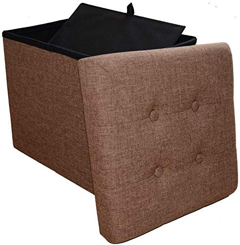 Style home Sitzhocker mit Stauraum,faltbar Fußhocker 38 * 38 * 38cm Braun | klappbar Sitzwürfel Sitztruhe, Aufbewahrungsbox mit Deckel, belastbar bis 150kg, für Wohnzimmer Schlafzimmer Flur,Leinen