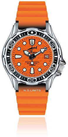 CHRIS BENZ DEEP 500M Automatic Taucheruhr mit orangenem Kautschukband, Korallenorange