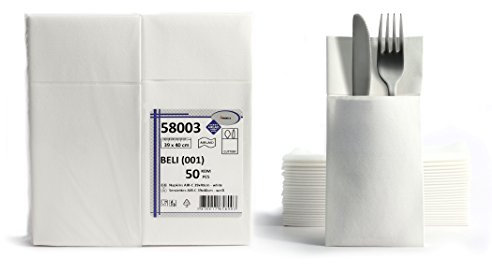 AROBA 50x Airlaid Besteckservietten (Weiß, 39x40 cm) - Hochwertige Serviettentaschen - Fertig gefaltete Bestecktaschen - Stoffähnliche Airlaidservietten