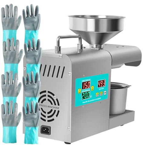 forplubossmmp Prensa De Aceite Eléctrica De 820 W, Potente Motor, Molinillo De Aceite De Acero Inoxidable para Nueces, Semillas, Granos De Café, Nueces Y Sésamo, con 4 Guantes