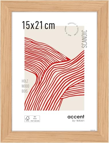 accent by nielsen Holz Bilderrahmen Scandic, 15 x 21 cm, Hellbraun | Holz Fotorahmen im Hoch- & Querformat zum Auftstellen Hellbraun matt Echtglas