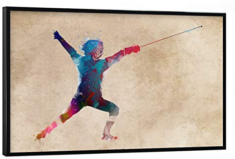 artboxONE Poster mit schwarzem Rahmen 75x50 cm Sport Fencing - Bild Sport beige fechten