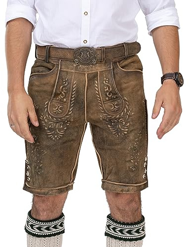 Schöneberger Trachten Couture Lederhose Herren kurz - Premium Vintage Trachtenlederhose inkl. Trachtengürtel - Trachtenhose Freising (56)