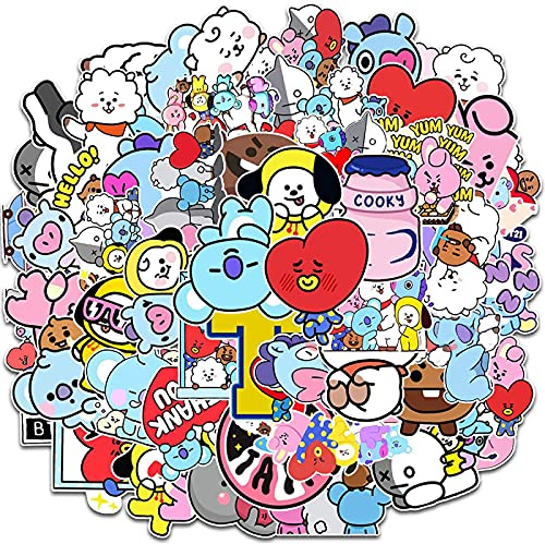WiDream 100 Piezas Pegatinas de Graffiti Bt21, Equipaje Nevera Pegatinas | Impermeable, Para Laptop, Coche, Maleta,Bicicleta, Motocicletas, Patineta, Botellas de Agua, （Pegatinas 5 - 8 cm）