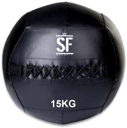 Suprfit Wall Ball - Médecine ball pour Cross Training et entraînement fonctionnel, balle lestée avec surface adhérente en PVC robuste, poids : 15 kg, noir